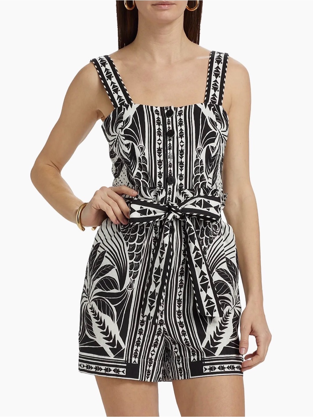 Farm Rio Black & White Monochrome Elegance Scarf Belted Romper Size M 🖤🤍 - Picture 2 of 9